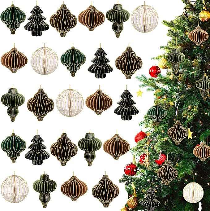 Janinka 24 Pcs Christmas Paper Honeycomb Ornaments 3D Mini Glitter Edge Honeycombs Lantern Reusab... | Amazon (US)