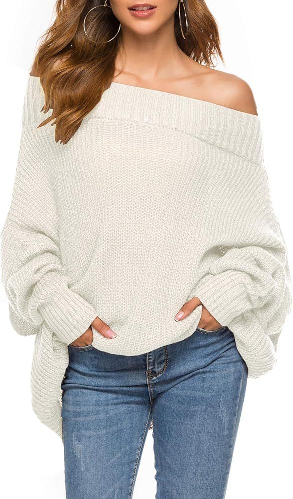 GOLDSTITCH Women's Off Shoulder Batwing Sleeve Loose Oversized Pullover Sweater Knit Jumper | Amazon (US)