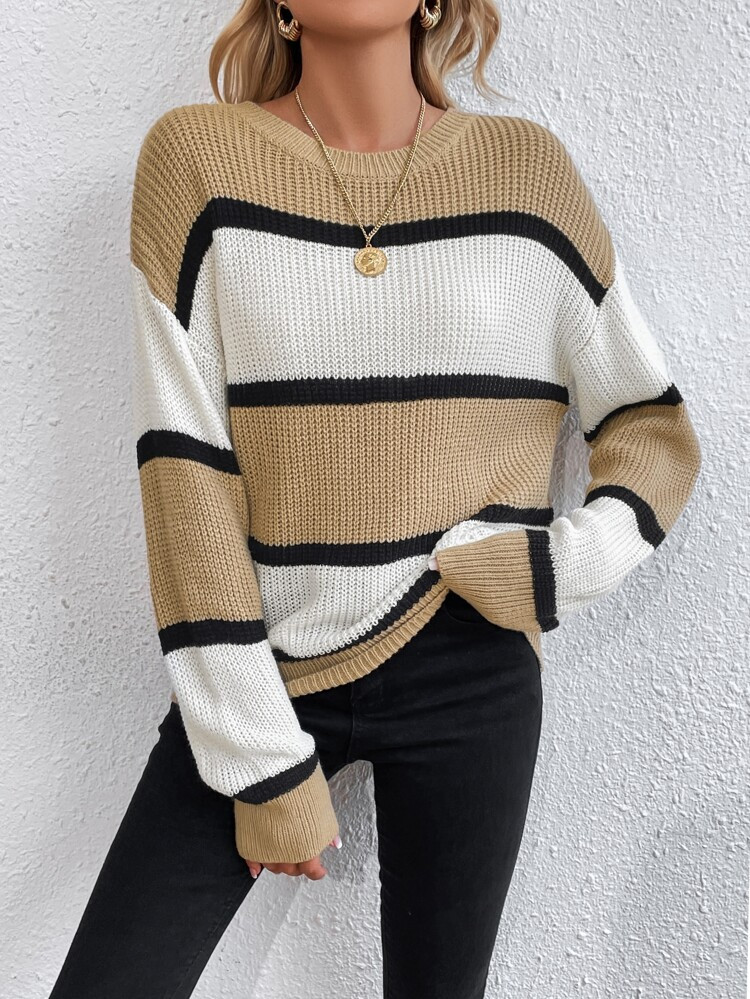 New
     
      SHEIN Striped Pattern Colorblock Drop Shoulder Sweater | SHEIN