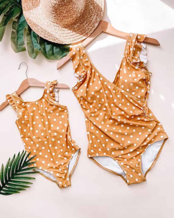 Mustard Polka Dot Mommy and Me Swimsuit Mommy and Me | Etsy | Etsy (US)