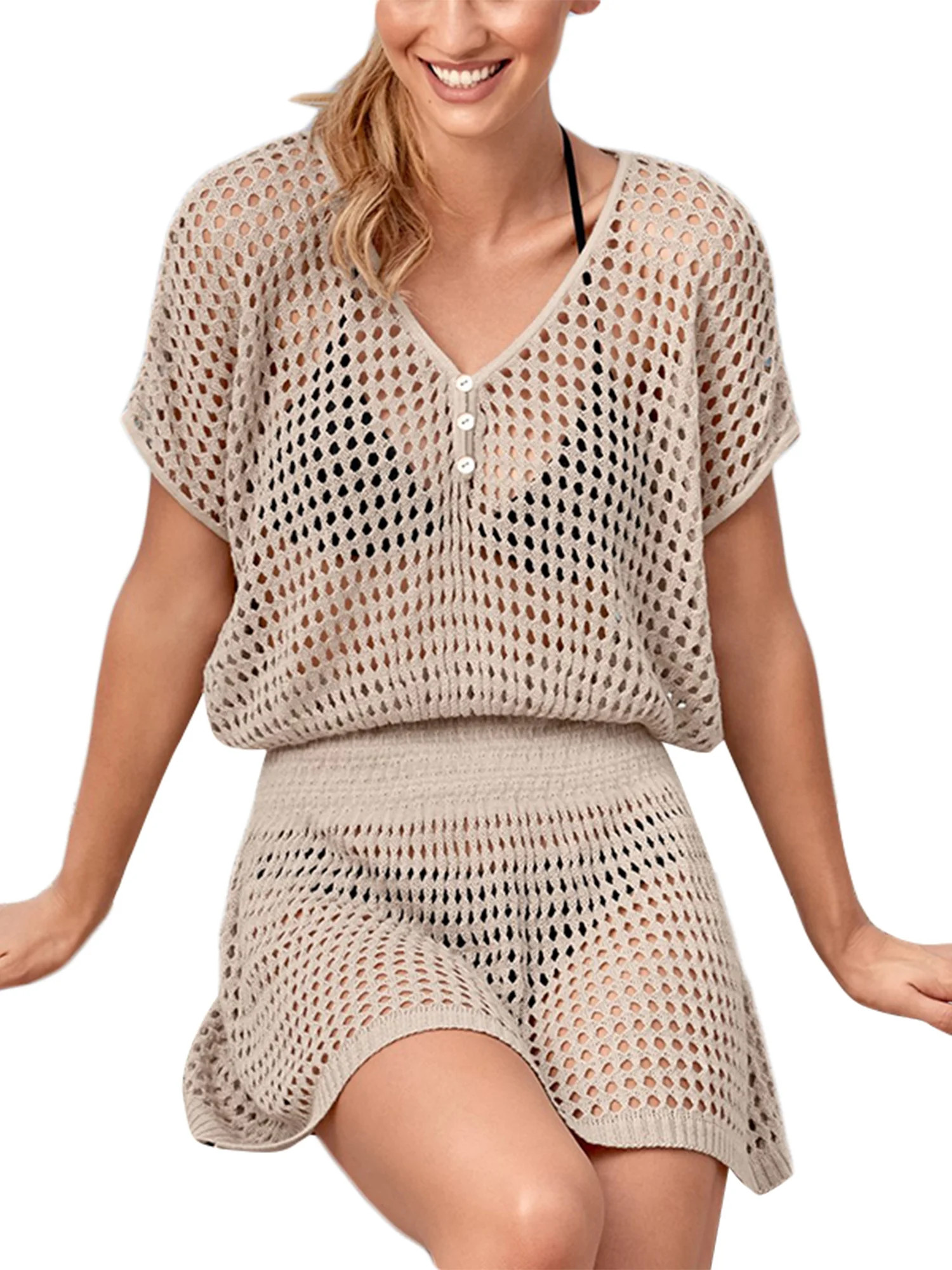 Womens Summer Hollow Cover Up Dress Bathing Suit Crochet Swimwear Beachwear Tunic Shirt Top - Wal... | Walmart (US)