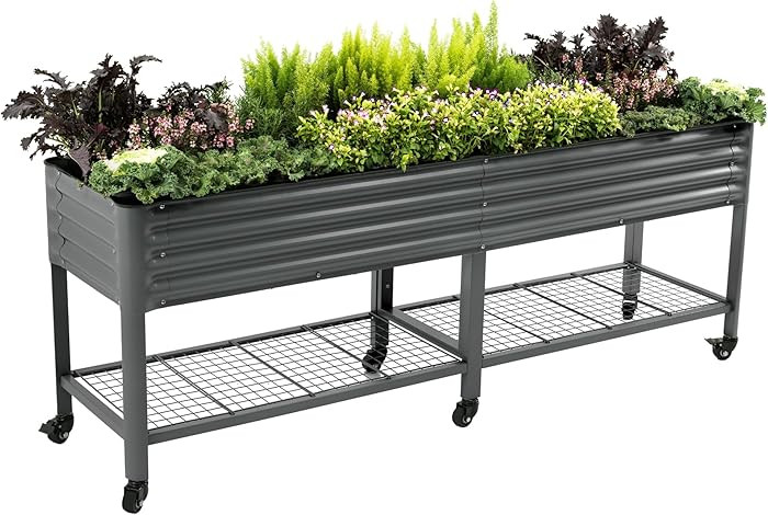 Rolling Elevated Raised Garden Bed-V Series, 2' x 8' Garden Beds with Legs & Storage Rack for Pat... | Amazon (US)