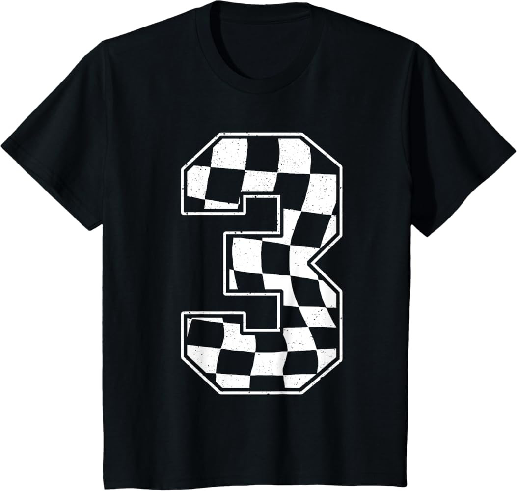 Birthday Boy 3rd Race Car Checkered Flag 3 Racing Party Kids T-Shirt | Amazon (US)