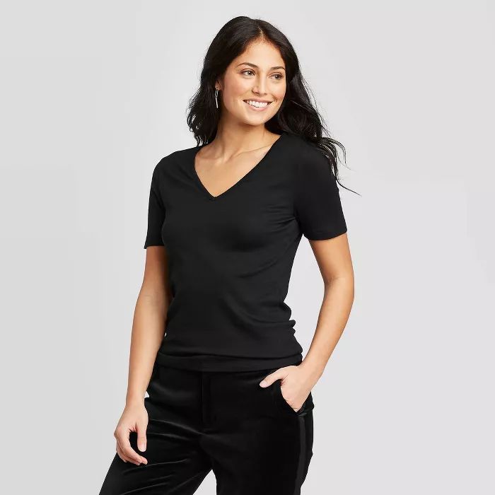 Women's Slim Fit Short Sleeve V-Neck Fitted T-Shirt - A New Day™ | Target