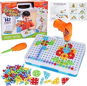 147 Pieces Creative Mosaic Puzzle Toy with Electric Drill Screw Tool Set, DIY Construction Engine... | Amazon (US)