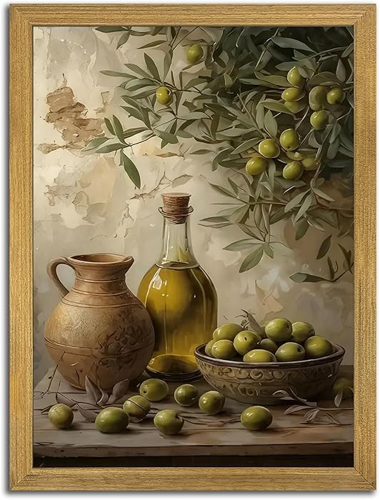 Wood Framed Olive Kitchen Wall Art, Vintage Rustic Still Life Canvas Print, Green Olives Poster P... | Amazon (US)