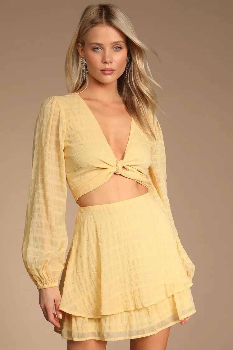 Sunny Sensation Light Yellow Long Sleeve Cropped Wrap Top | Lulus (US)