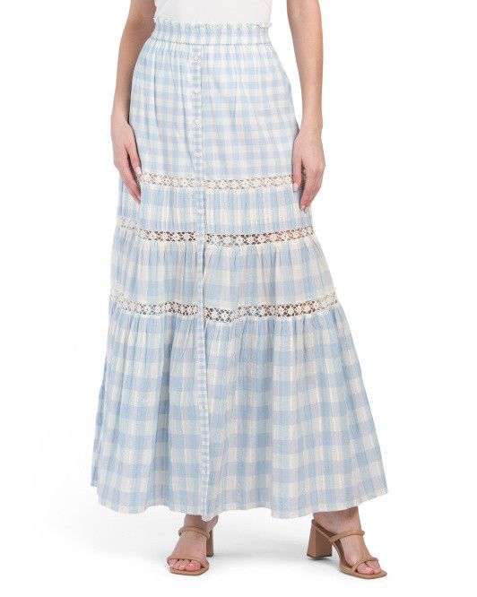 Bellarose Checkered Tiered Skirt With Open Crochet Details | TJ Maxx