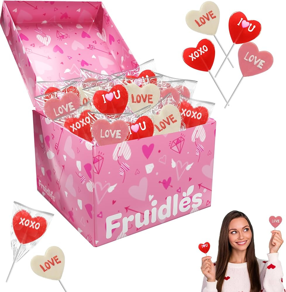 Fruidles Valentine's Day Lollipop Sucker, Red Lips, Be Mine & Love You Heart Suckers, Individuall... | Amazon (US)