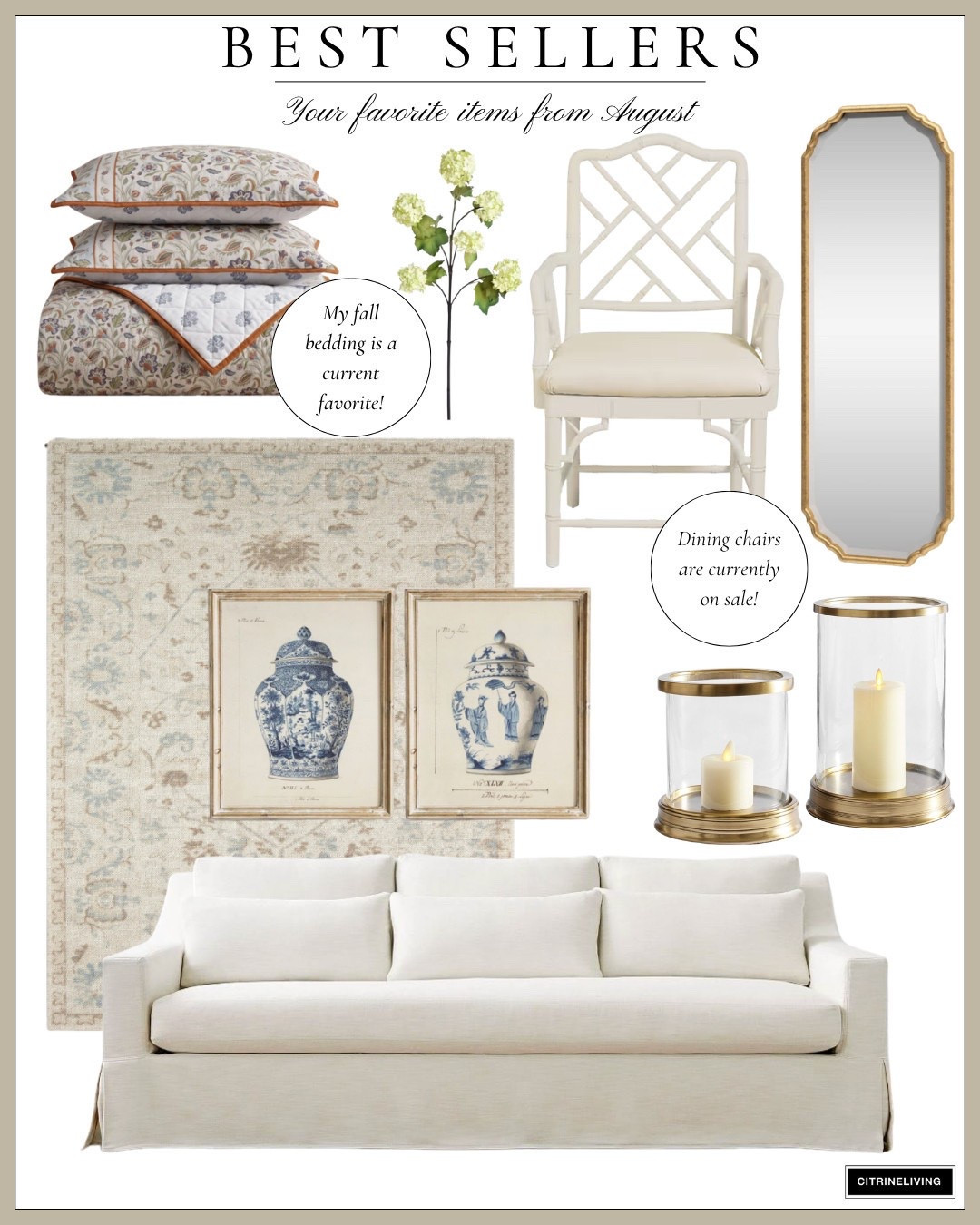 Best sellers from August!

Best sellers, favorite finds, home decor, chic home finds, fall bedding, gold mirror, dining chairs, area rug, could, wall art, hurricane bases

#LTKSeasonal #LTKHome