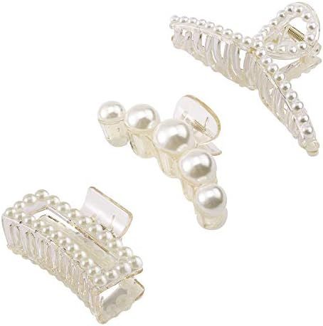 Amazon.com : YOHAMA Pearl Hair Clips Large Claw Clips Great Grip for Women and Girls Thin to Medi... | Amazon (US)