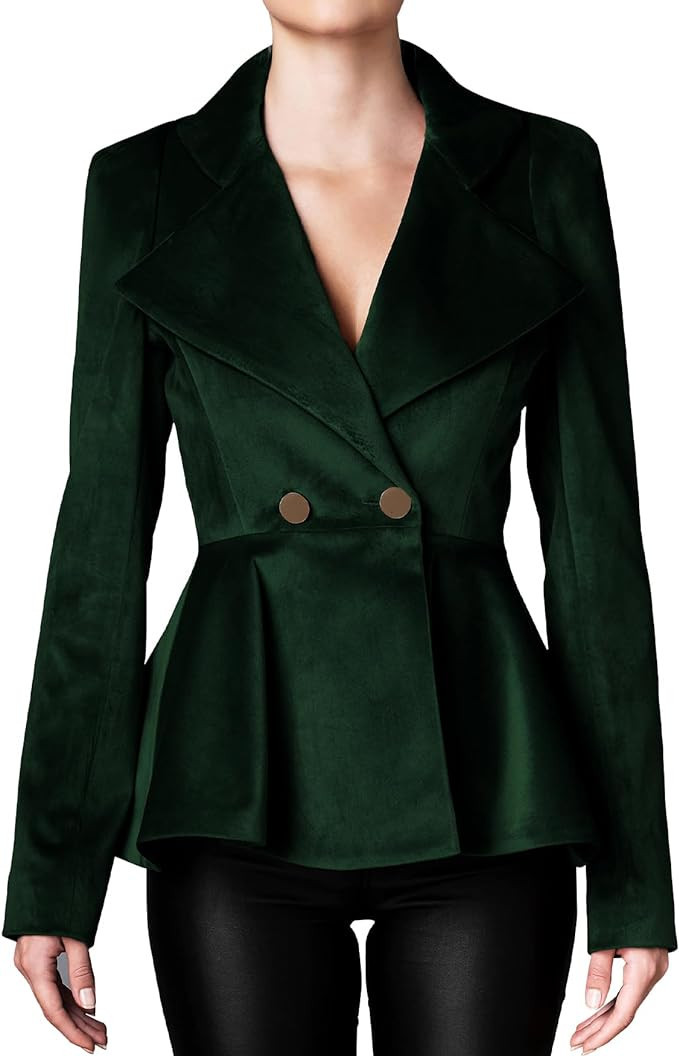 LifeShe Women's Velvet Blazer Work Office Dressy Lapel Collar Double Breasted Peplum Blazers Jack... | Amazon (US)
