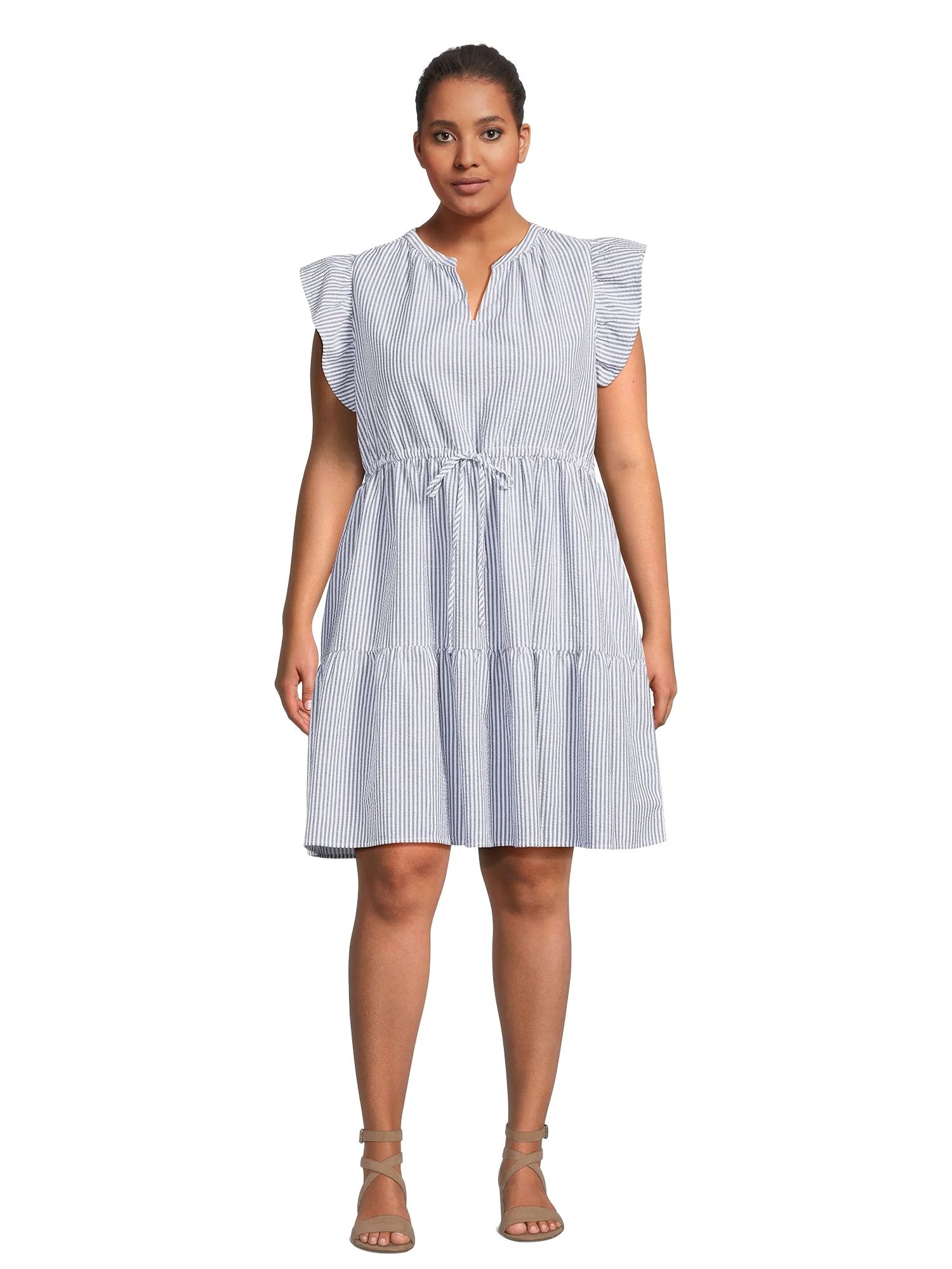 Time and Tru Women's and Women's Plus Mini Dress with Flutter Sleeves, Sizes XS-4X | Walmart (US)