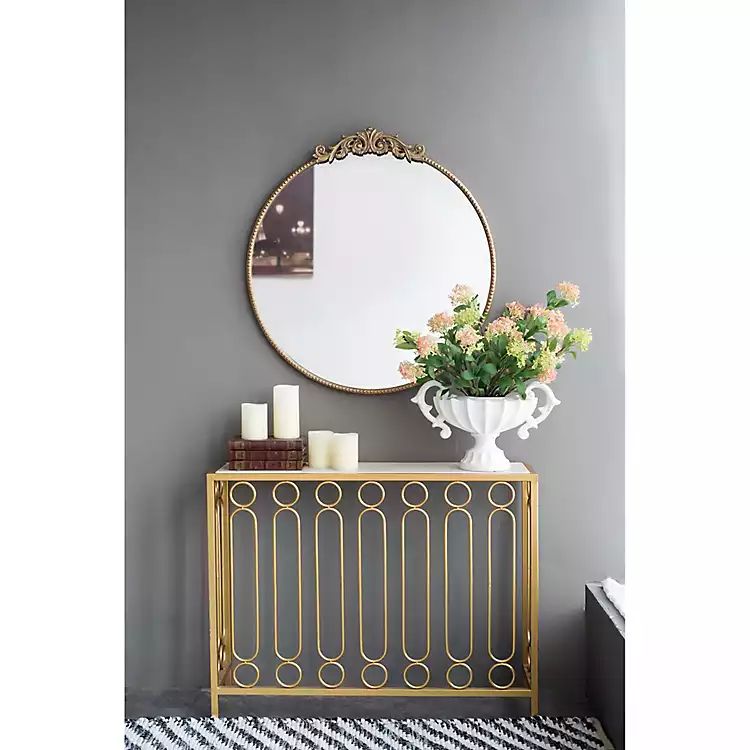 Round Antique Gold Floral Scroll Mirror, 32 in. | Kirkland's Home