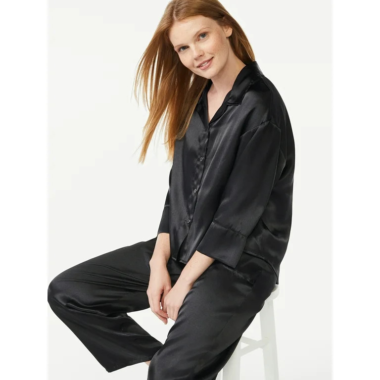 Joyspun Women's Satin Pajama Sleep Set, 2-Piece, Sizes up to 3X - Walmart.com | Walmart (US)