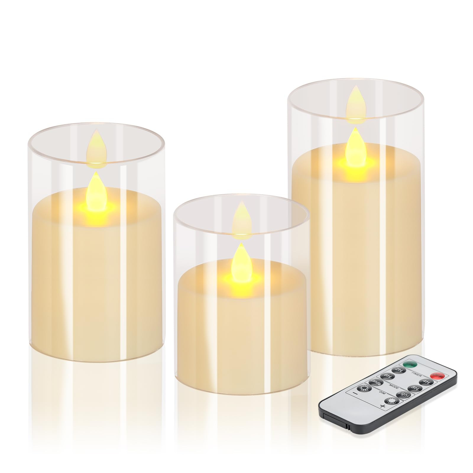 Flameless Candles 4" 5" 6" Set of 3 Acrylic Glass Pillars 3" Diameter Battery Operated Flickering... | Amazon (US)