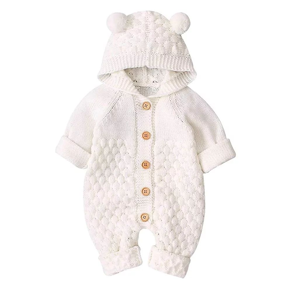 Awoscut Newborn Baby Winter Outfit Knitted Sweater Romper Infant Boy Girl Hooded Jumpsuit Warm Cl... | Walmart (US)