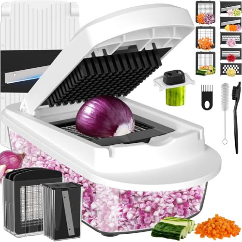 8 Blade All-in-1 Vegetable Chopper Mandoline Slicer with Container, Food Chopper, Onion Chopper, Veggie Cutter for Salad, Kitchen Gadgets Accessories Essentials, White | Amazon (US)