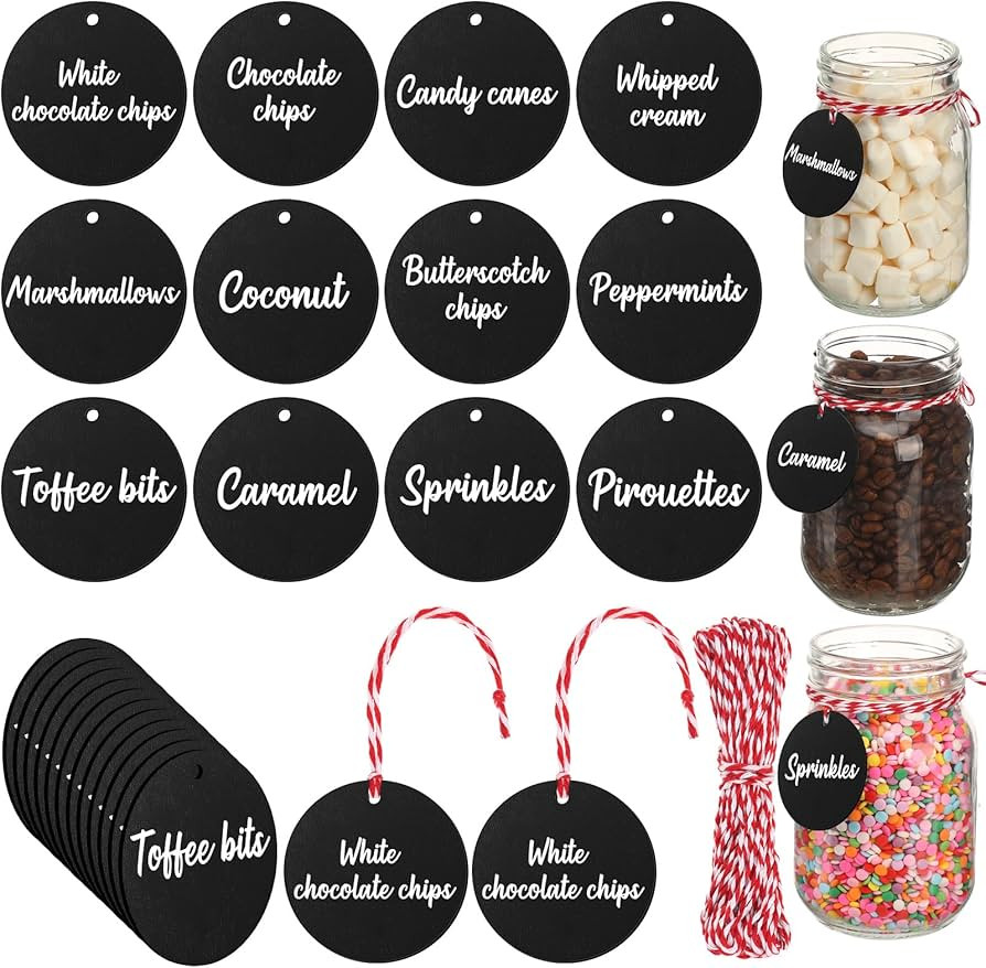 Layhit 12 Pcs Christmas Hot Cocoa Bar Decoration with Red and White Rope Wood Cocoa Bar Supplies ... | Amazon (US)