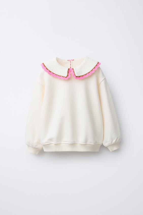 CROCHET PETER PAN COLLAR SWEATSHIRT | Zara US