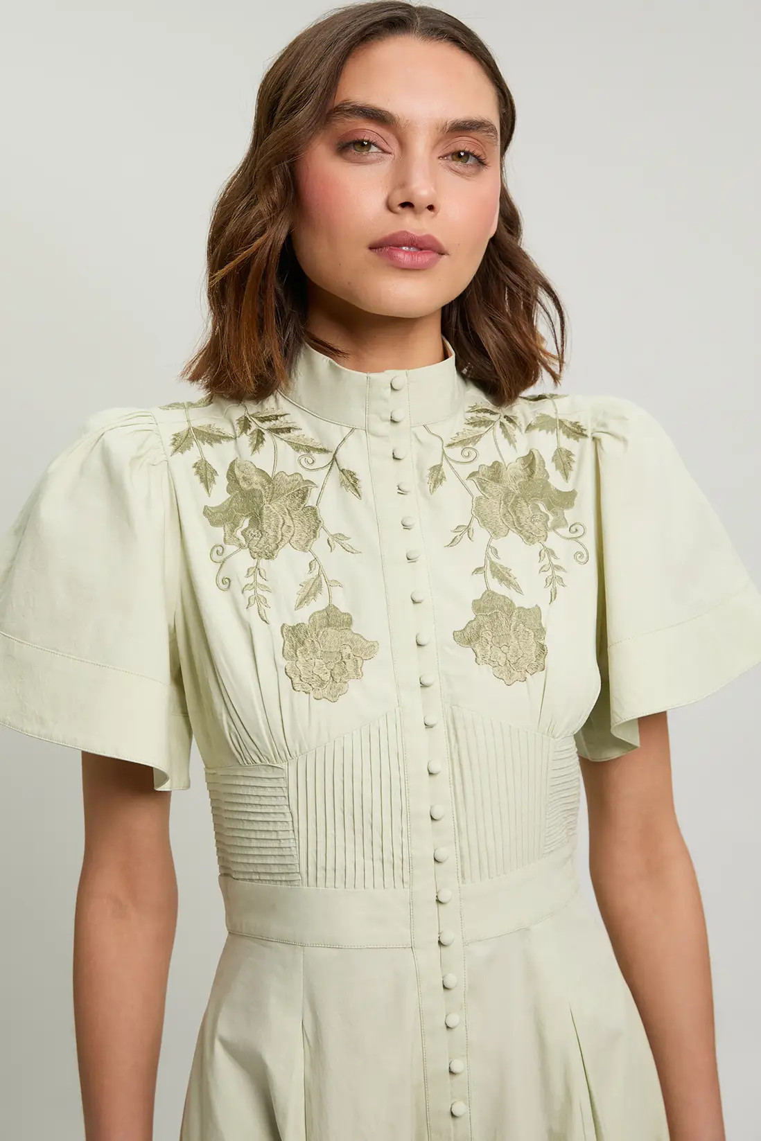 Embroidered Detail Pintuck Waist Shirt Dress | Karen Millen