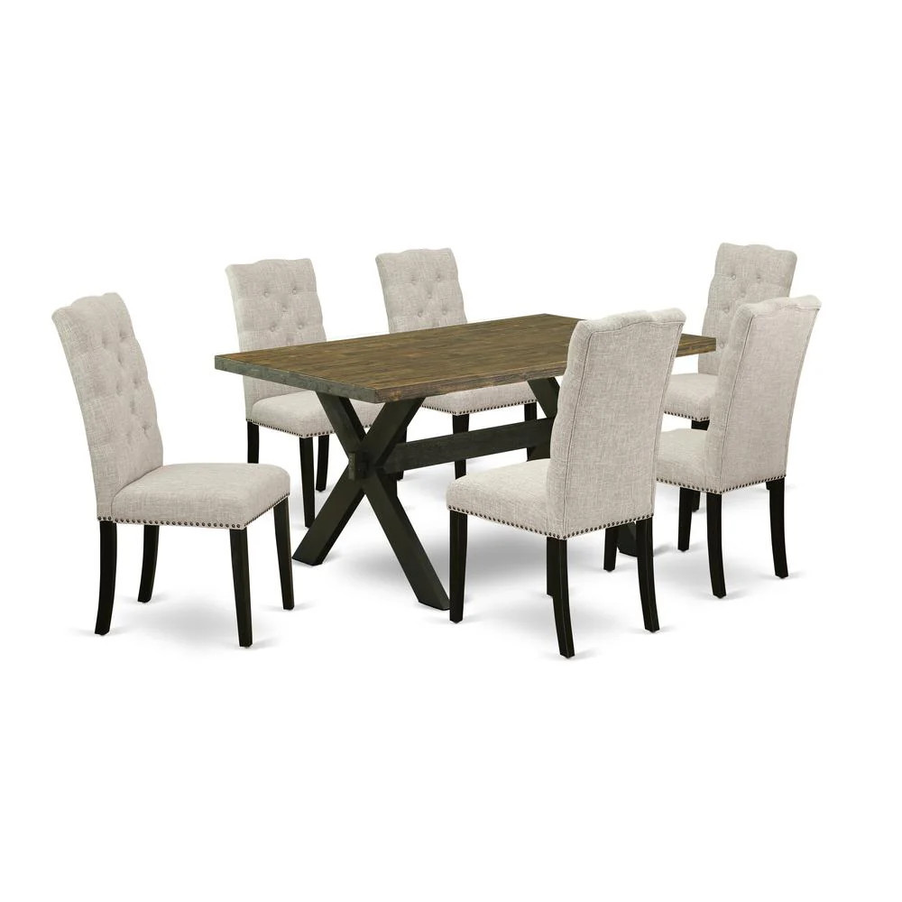 7-Piece Dining Table Set - 6 Upholstered Dining Chairs and a Rectangular Table Hardwood Structure | Shop Simon