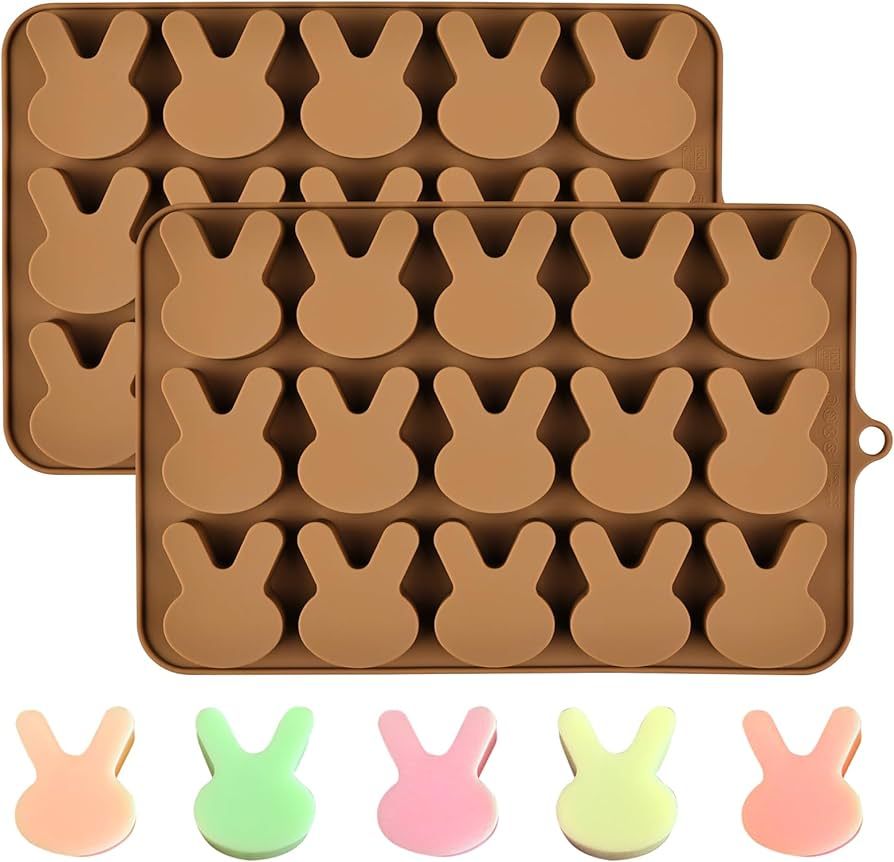 Easter Bunny Molds 2pcs Silicone Chocolate Mold Rabbit Shape Easter Candy Mold 15 Cavity for Resi... | Amazon (US)
