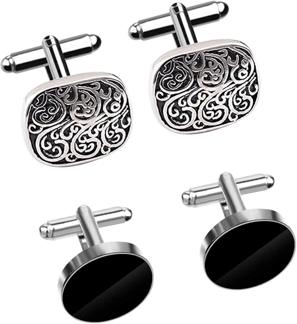 2 Pairs Cufflinks For Men, Stainless Steel Cufflinks Black Round Square Retro French Cuff Link Ki... | Amazon (CA)