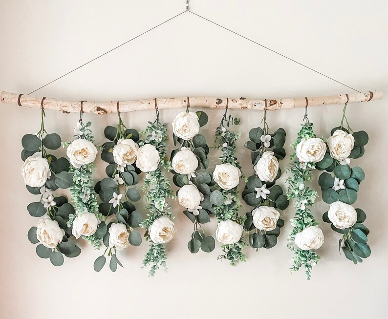 Flower wall hanging, floral wall hanging, eucalyptus wall decor,boho wall decor, floral backdrop,... | Etsy (US)
