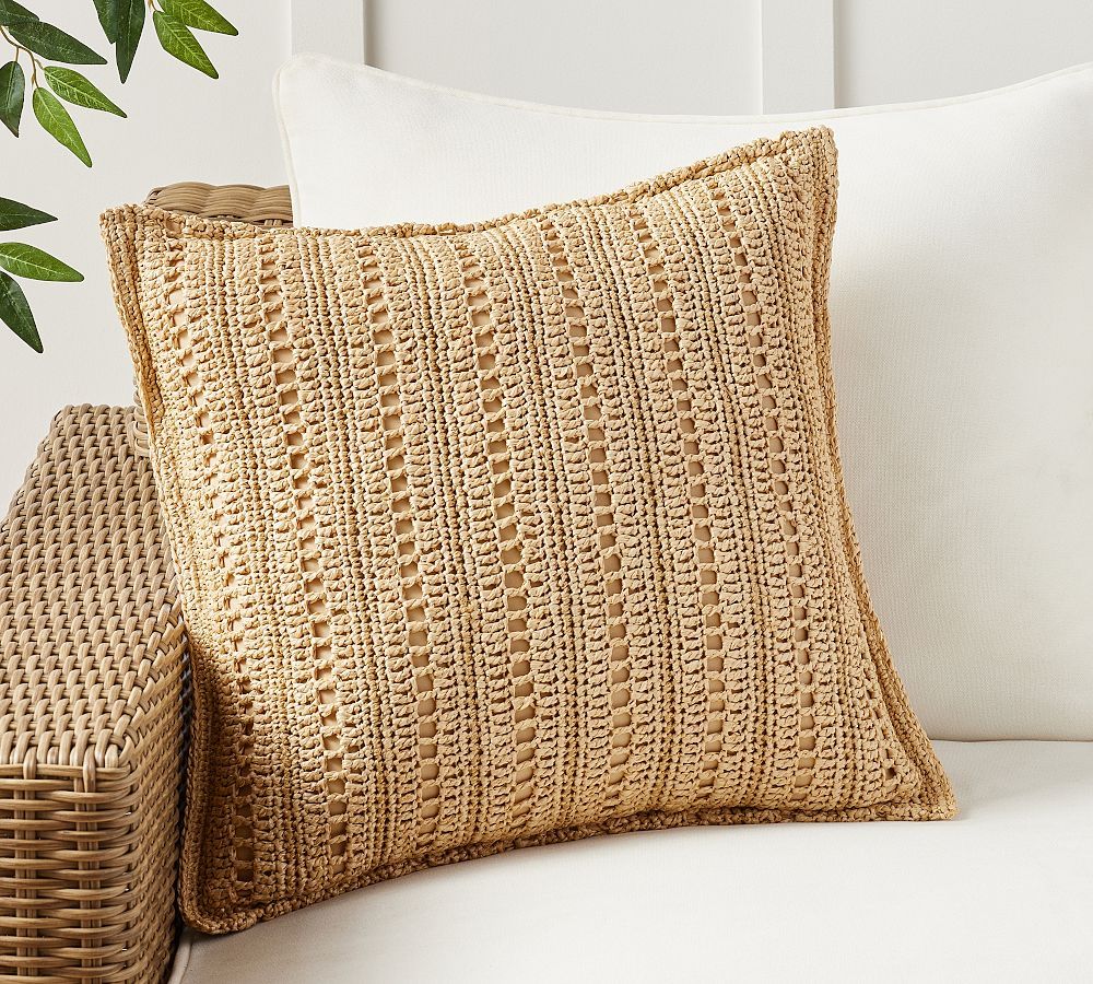 Hand-Crochet Faux Natural Fiber Outdoor Pillow | Pottery Barn (US)