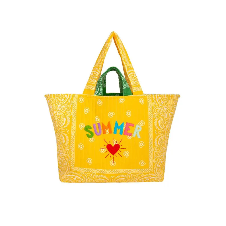 Summer Hand Embroidered Perla Tote Bag: Handmade Quilted Bandana Maxi Weekender, Beach Bag | Etsy (US)