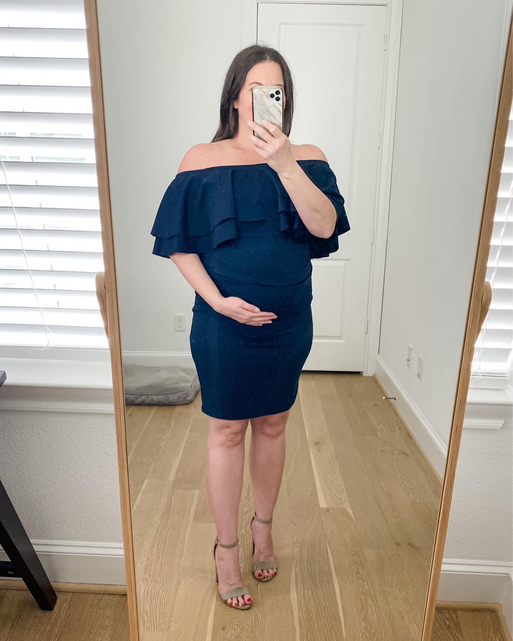 Wedding guest dresses  / maternity dress / navy off the shoulder dress / cocktail party dress / pregnancy outfit 

#LTKwedding #LTKbump #LTKunder100