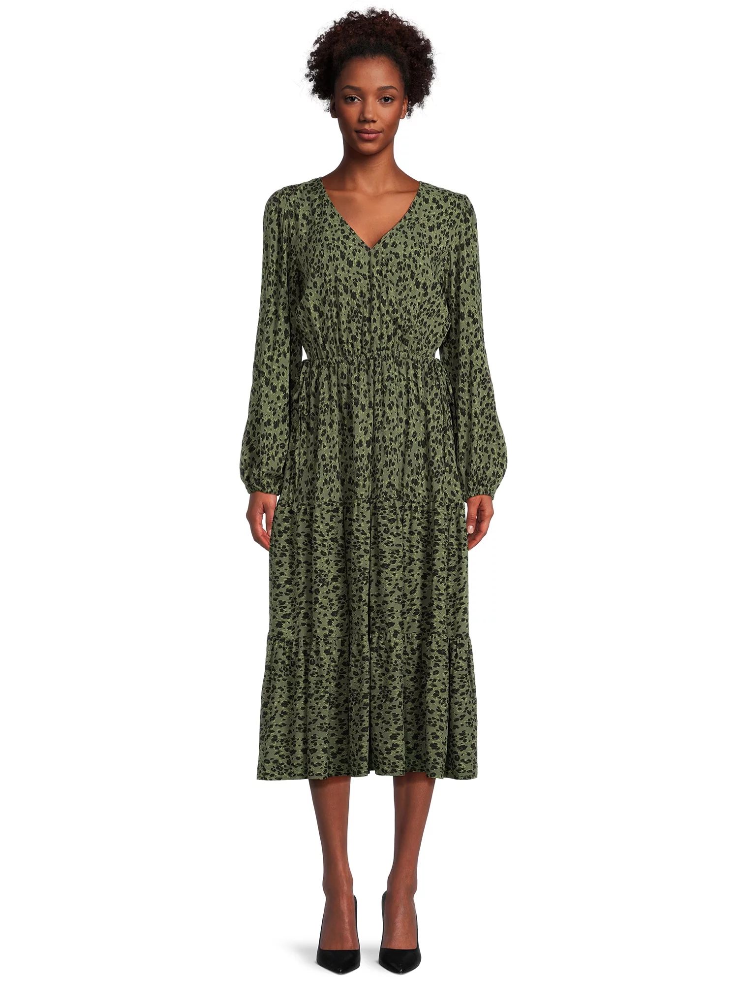 Time and Tru Women's Tiered Side Tie Dress, Sizes XS-XXXL | Walmart (US)