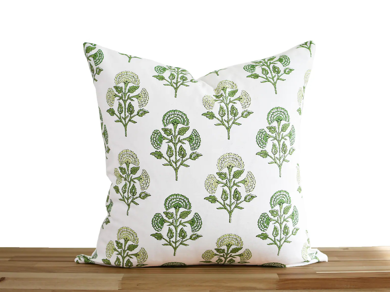 Green Floral Block Print Pillow Cover, Floral Mughal Design Pillow - Etsy | Etsy (US)