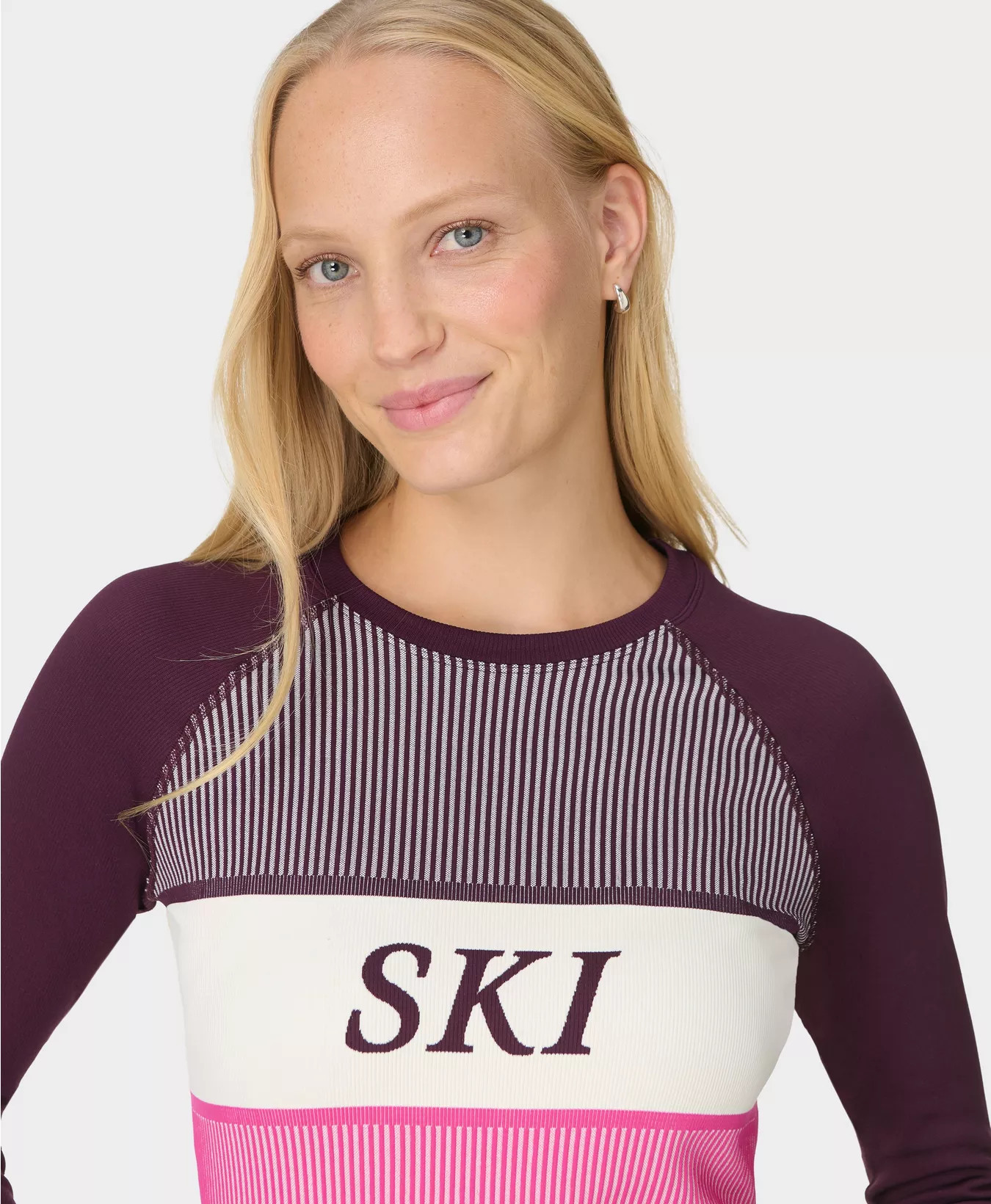 Ribbed Base Layer Tee - Purple Sb Ski Stripe Print | Women's Base Layers & Long Sleeve Tops | Swe... | Sweaty Betty UK