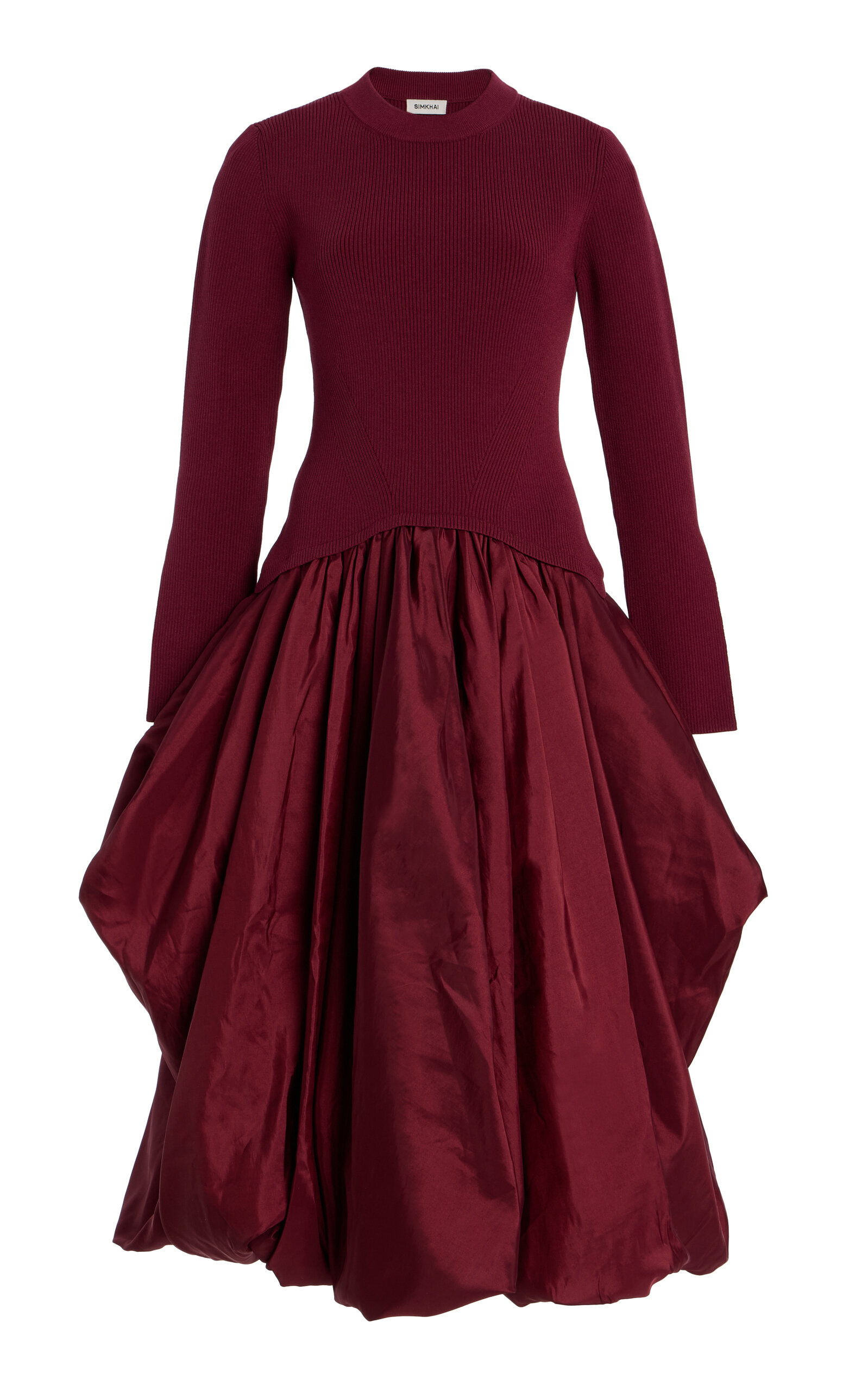 SIMKHAI - Kenlie Gathered Midi Dress - Burgundy - S - Moda Operandi | Moda Operandi (Global)