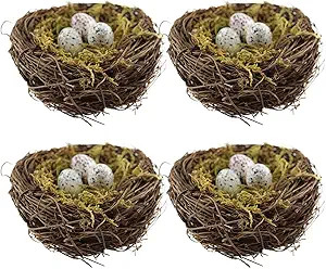 Artificial Birds Nest, 4PCS Crafts Handmade Natural Easter Birds Nest Rattan Birds Nest for Garde... | Amazon (US)