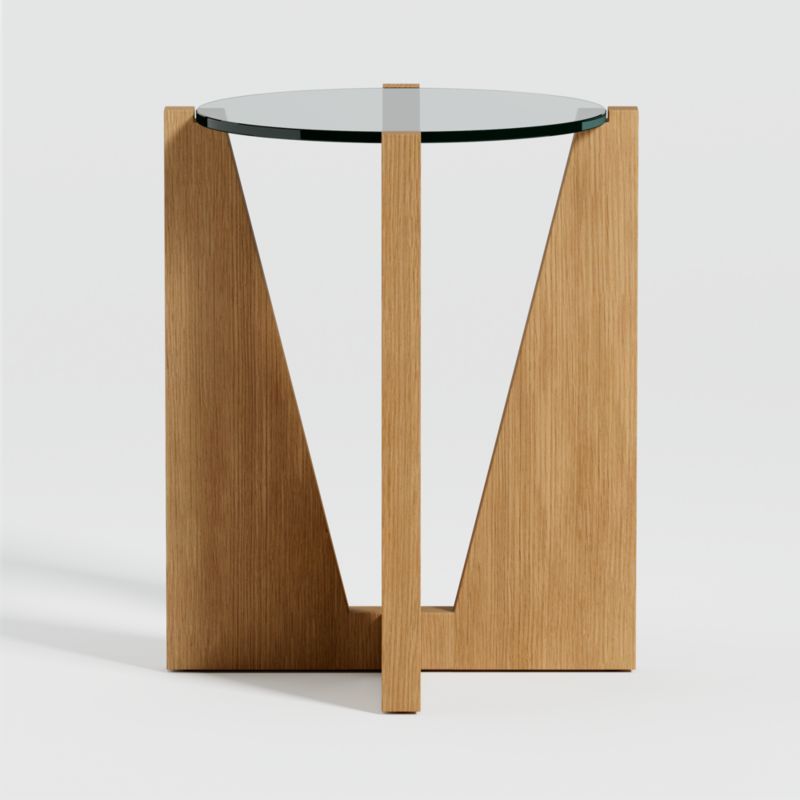 Miro Glass Round End Table with Natural Wood Base | Crate & Barrel | Crate & Barrel