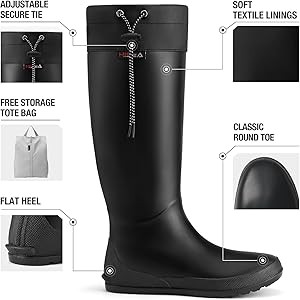 HISEA Womens Rubber Rain Boots Waterproof Packable Tall Garden Boots Lightweight Mud Boots | Amazon (US)