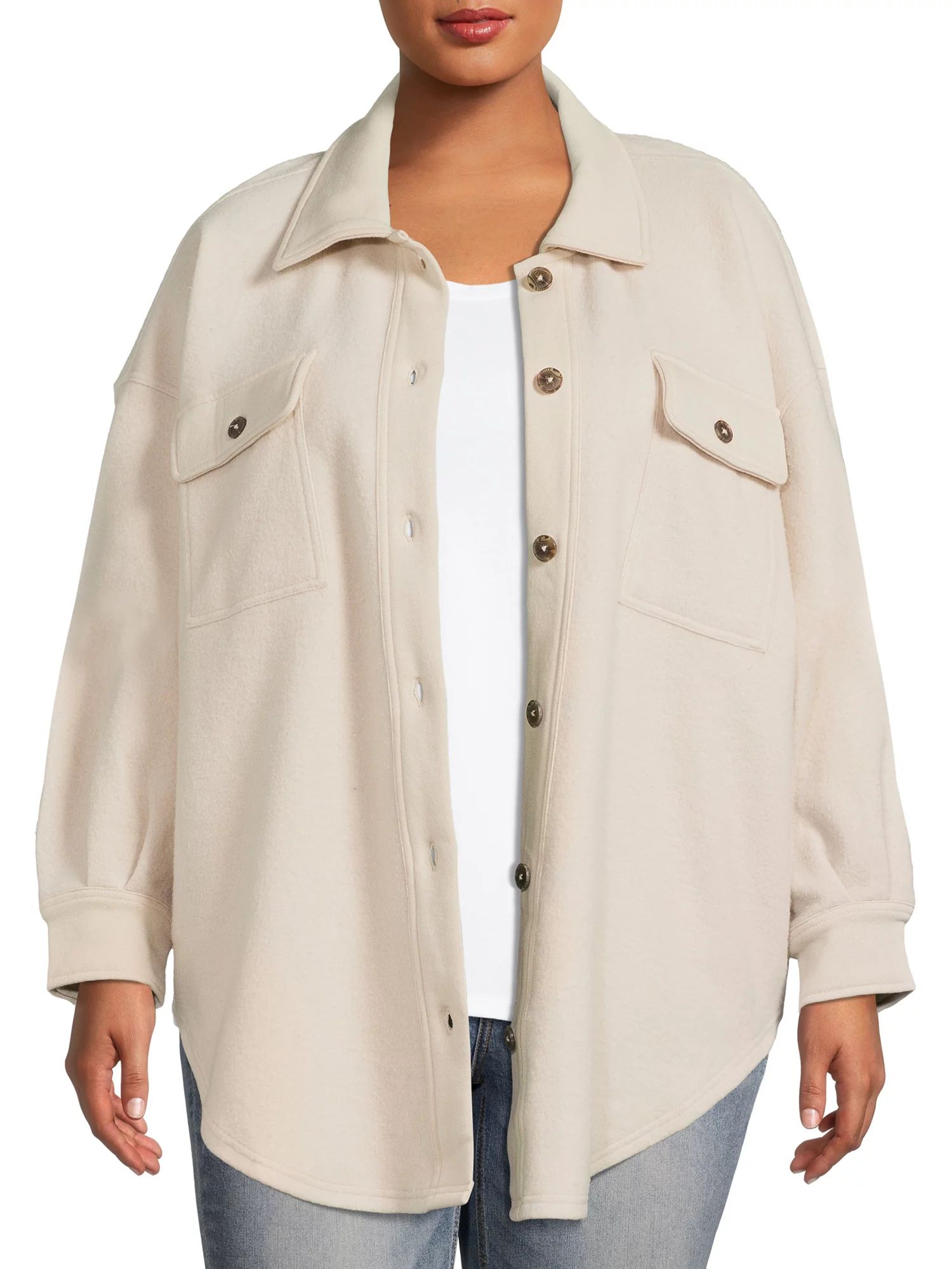 Terra & Sky Women's Plus Size Fleece Two Pocket Shacket | Walmart (US)