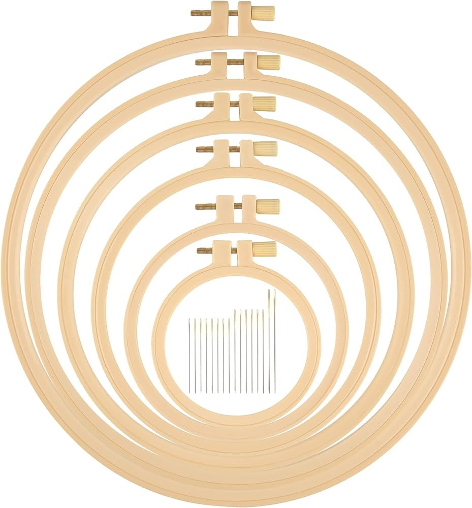 6 Pcs Embroidery Hoop 6 Size, Round Plastic Cross Stitch Hoop with 16 Needles (3.6In to 10.7 in),... | Amazon (US)