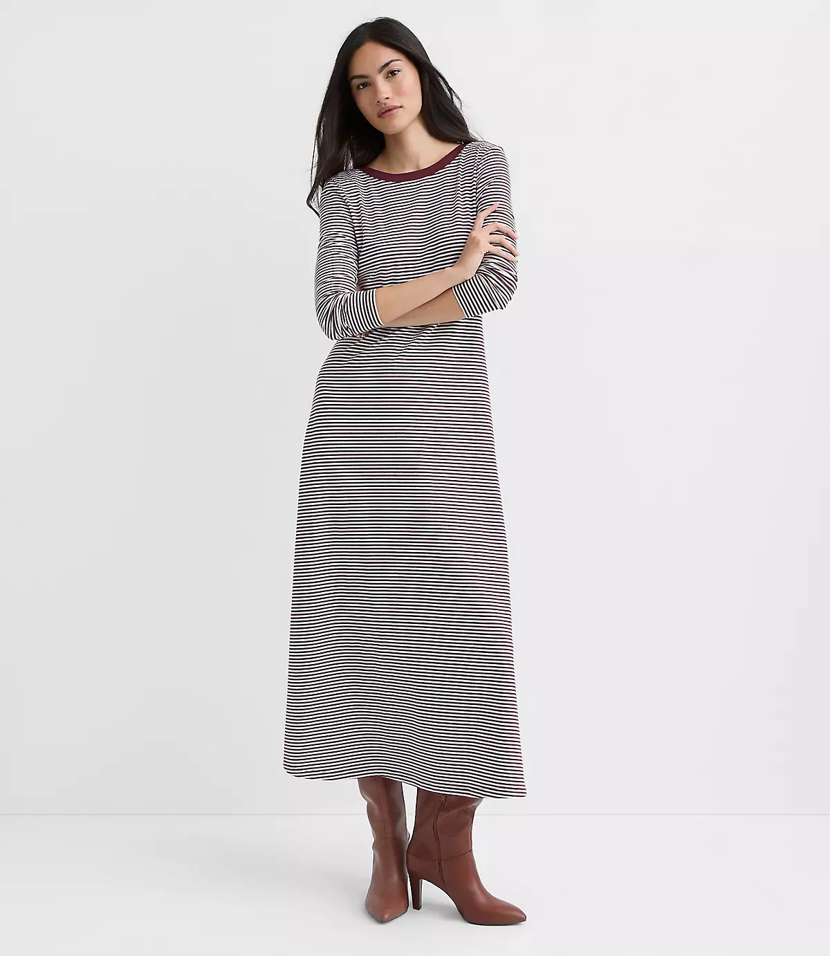 Striped Scoop Back Midi Dress | LOFT