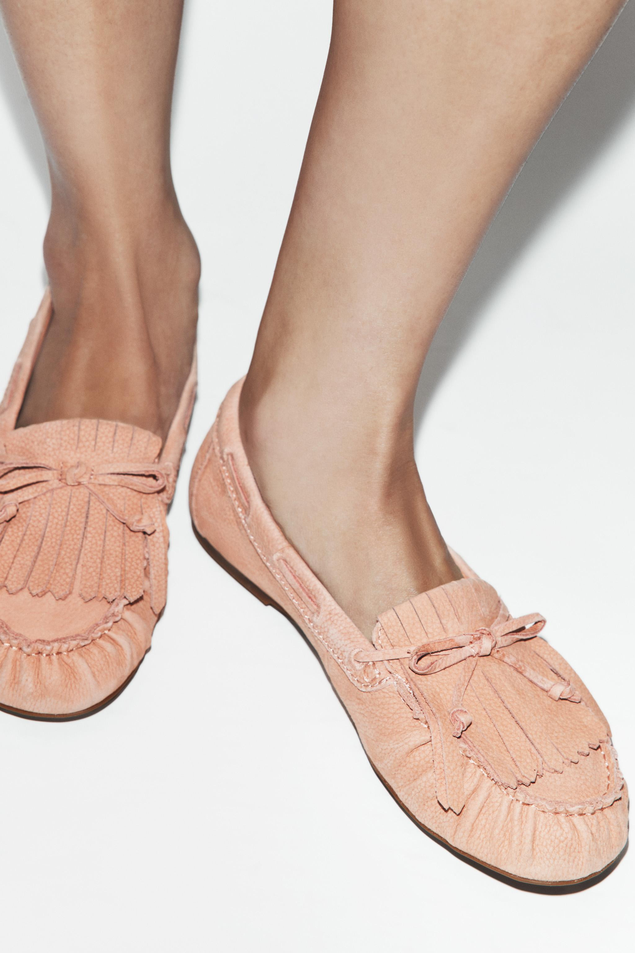FRINGED LEATHER LOAFERS | Zara US