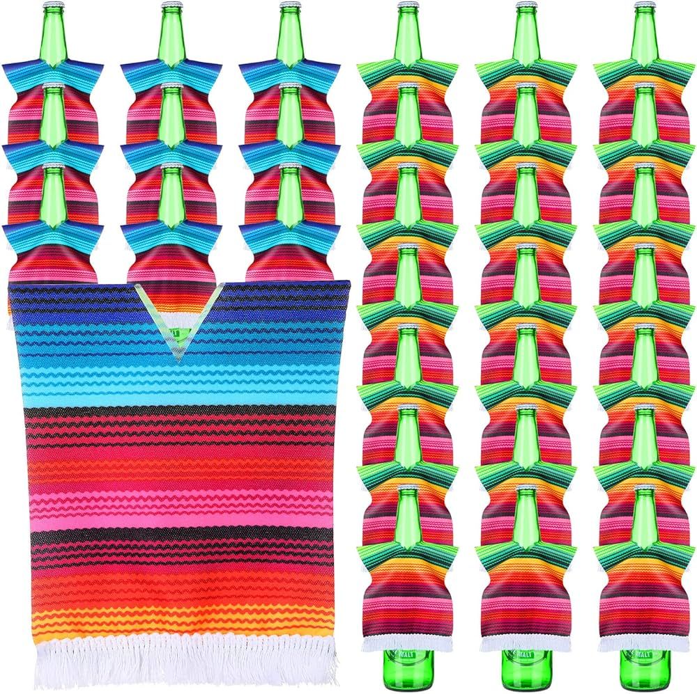 30 Pieces Beer Poncho Mini Serapes for Cinco De Mayo Mexican Serapes Poncho Assorted Beer Bottle ... | Amazon (US)