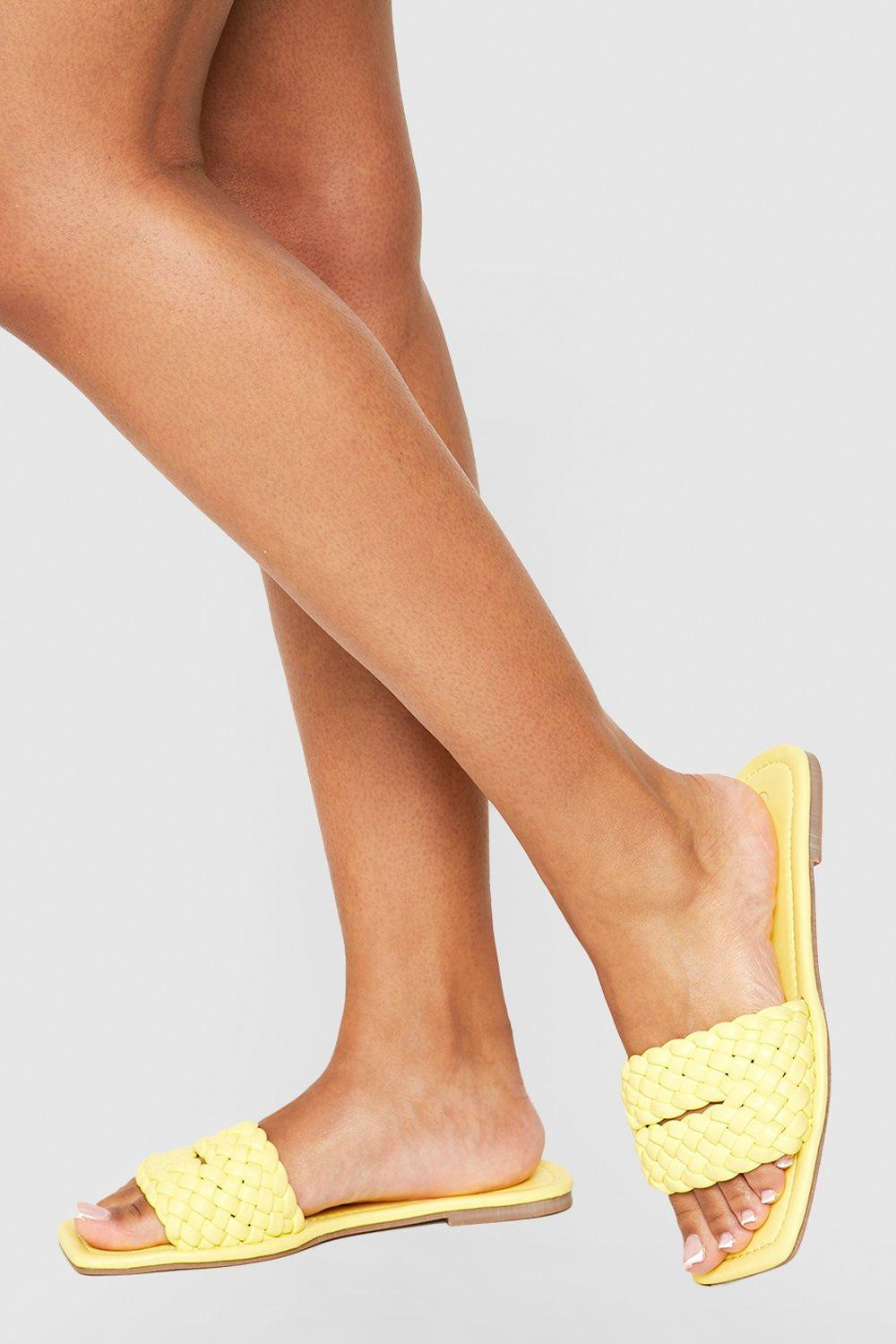 Womens Woven Plaited Slip On Sandals - Yellow - 5 | Boohoo.com (US & CA)