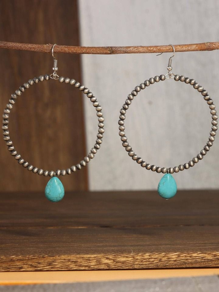 Turquoise Stone Tear Drop Earrings Women Jewelry | SHEIN
