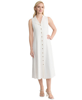 Women's Collared Linen-Blend Maxi Shirtdress | Macy's