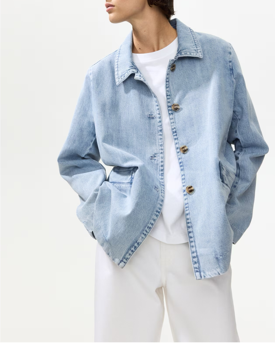 Light wash denim shirt jacket 

#LTKSeasonal