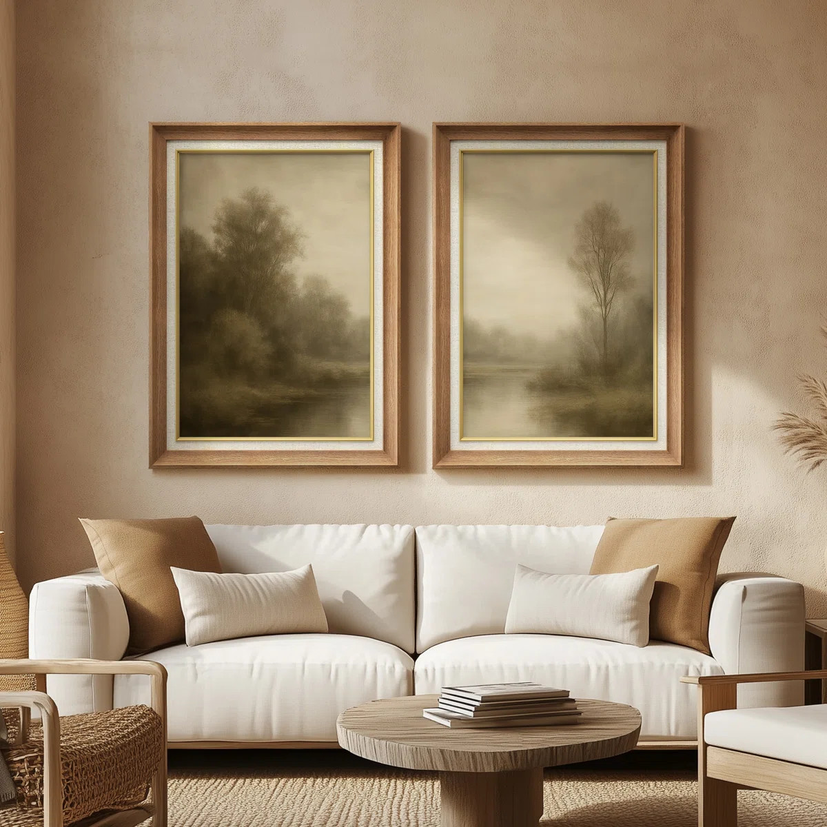 Sepia Woodland Landscape Vintage Natural - Set of 2 Premium Framed Wall Art Print on Paper 26"x36... | Wayfair North America