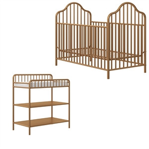 Rosebery Kids Rowan Valley Lanley Metal Crib and Changing Table Set in Gold | Cymax